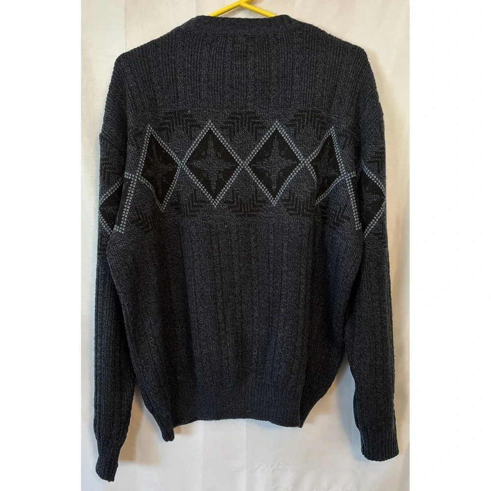 Men's Rob Winter Heathered Black/blue Argyle Sweater Acrylic Long Sleeve Y2k XL